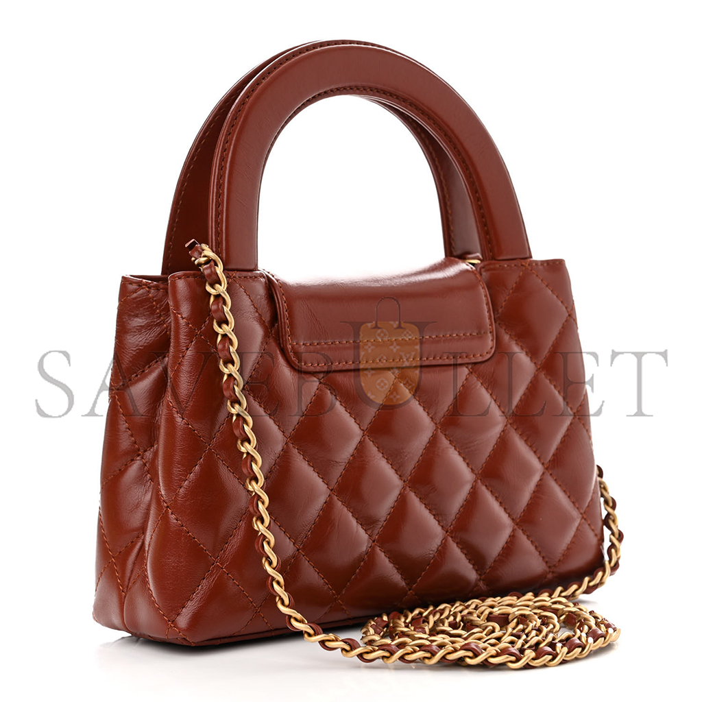 Ch*el shiny aged calfskin quilted nano kelly shopper as4416 (19*13*7cm)